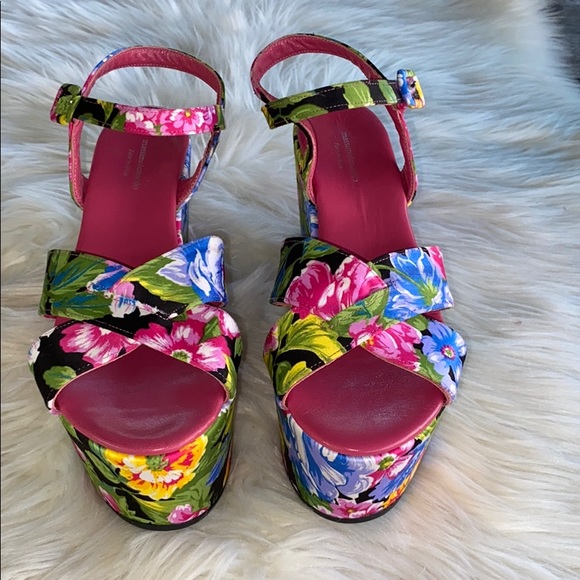 Massimo Lonardo Floral Silk Satin Platforn Sandals - Picture 7 of 10